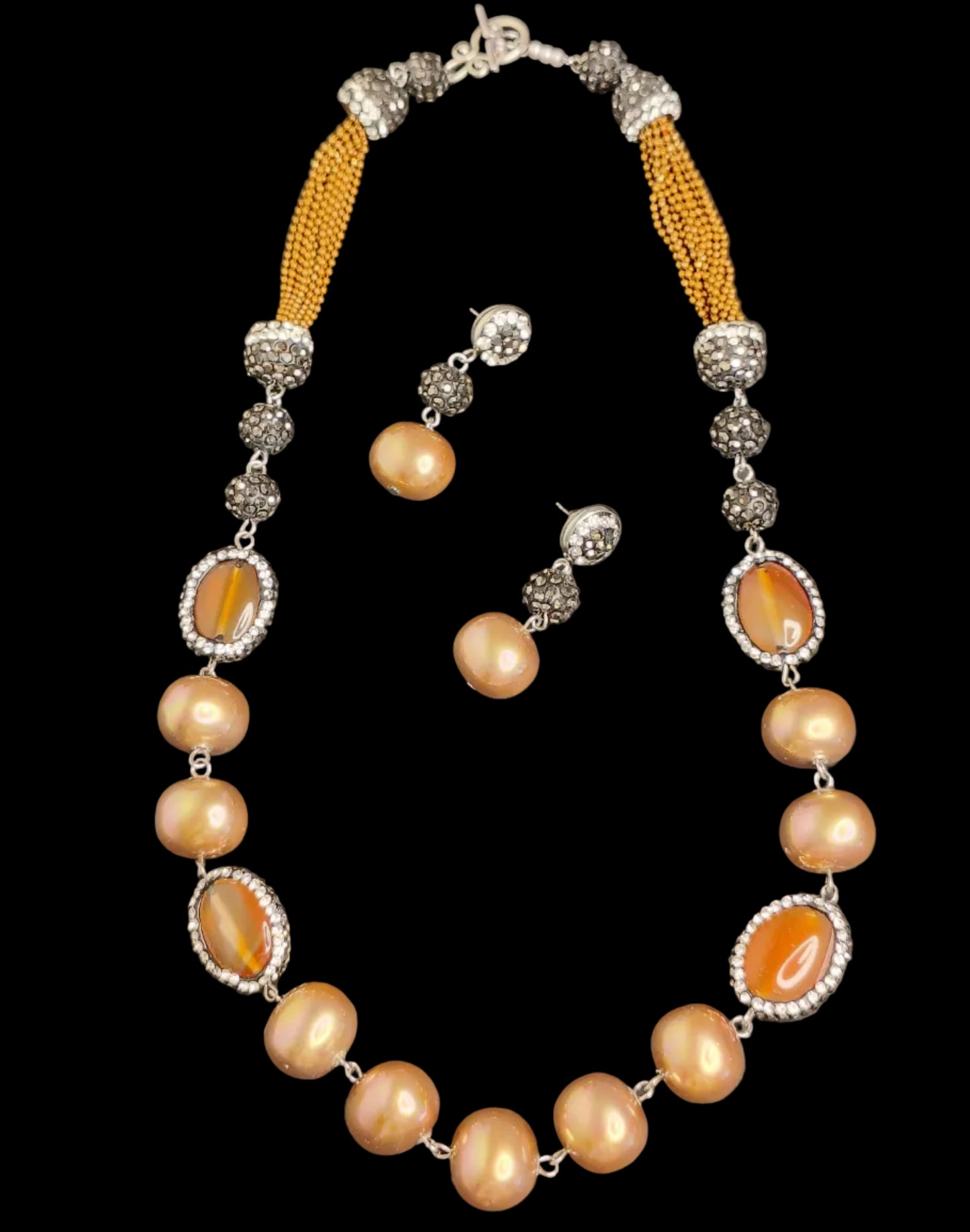 Antique Emerald & Oxidized Brown Bead Necklace With Earrings DB00192