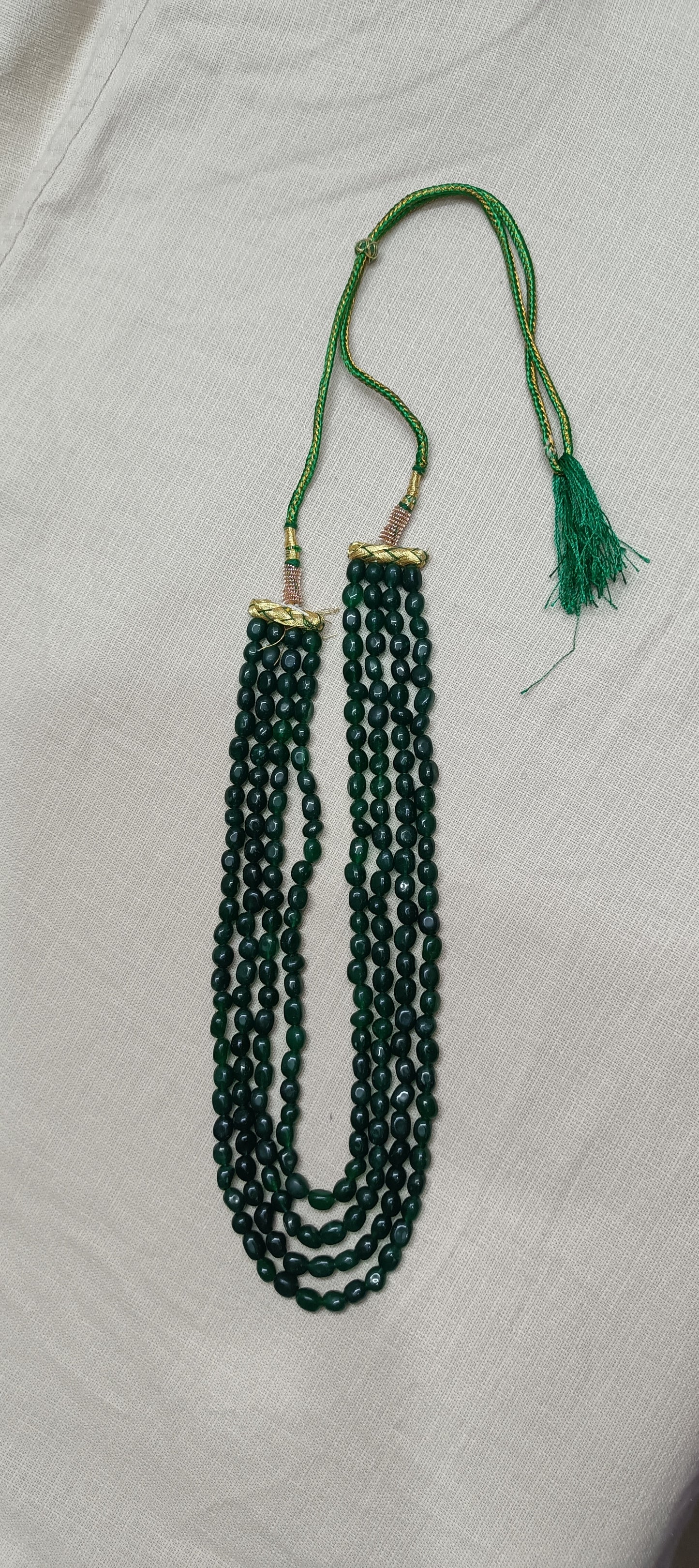 Exquisite Multi-Strand Deep Emerald Green Bead Necklace