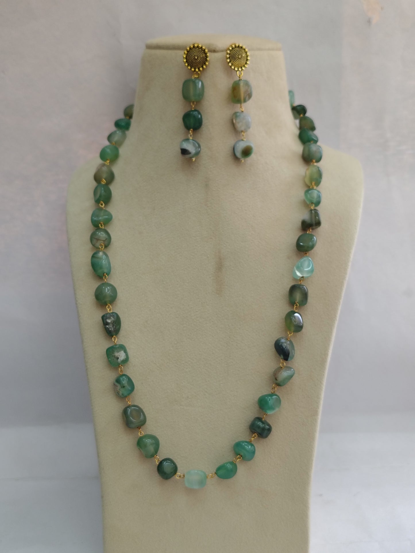 Light Green Stone Look Necklace & Earring Set
