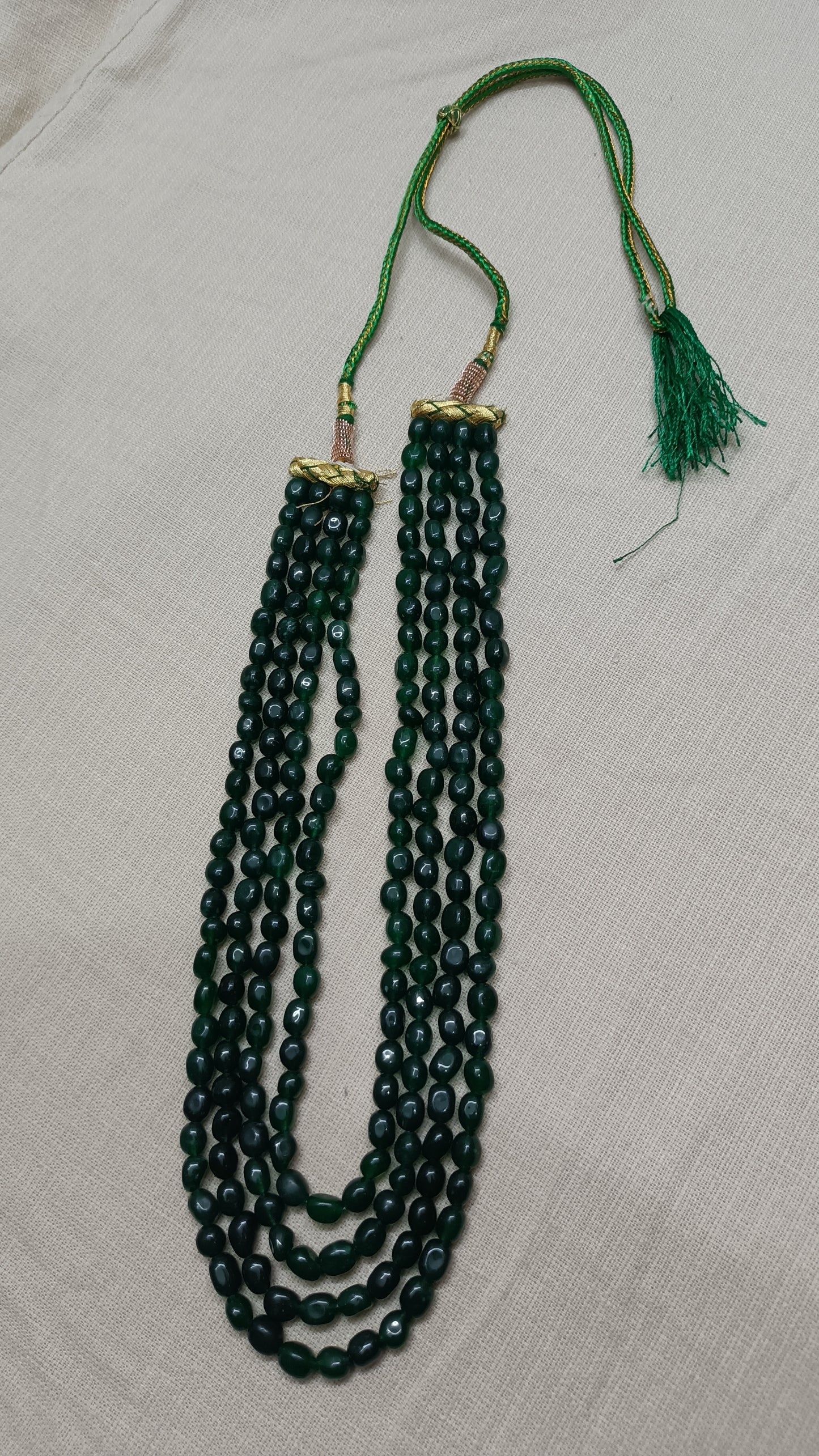 Exquisite Multi-Strand Deep Emerald Green Bead Necklace