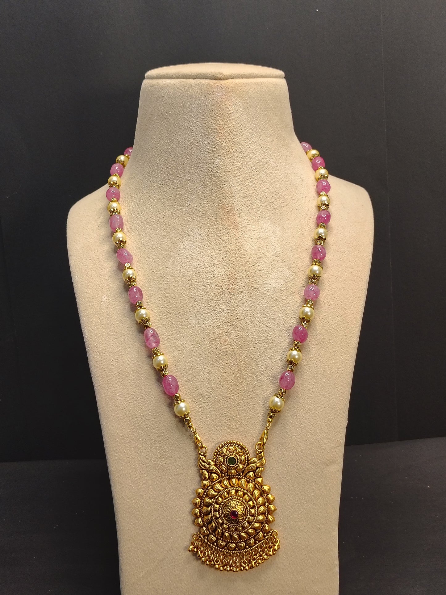 Pink & Golden Pearl Shade Long Necklace