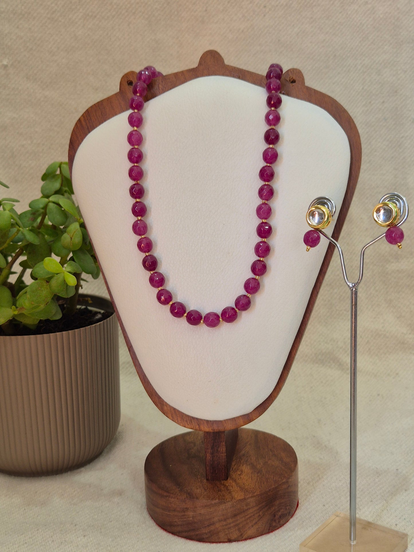 Onyx Rich Maroon Faceted Bead Necklace & Earring Set