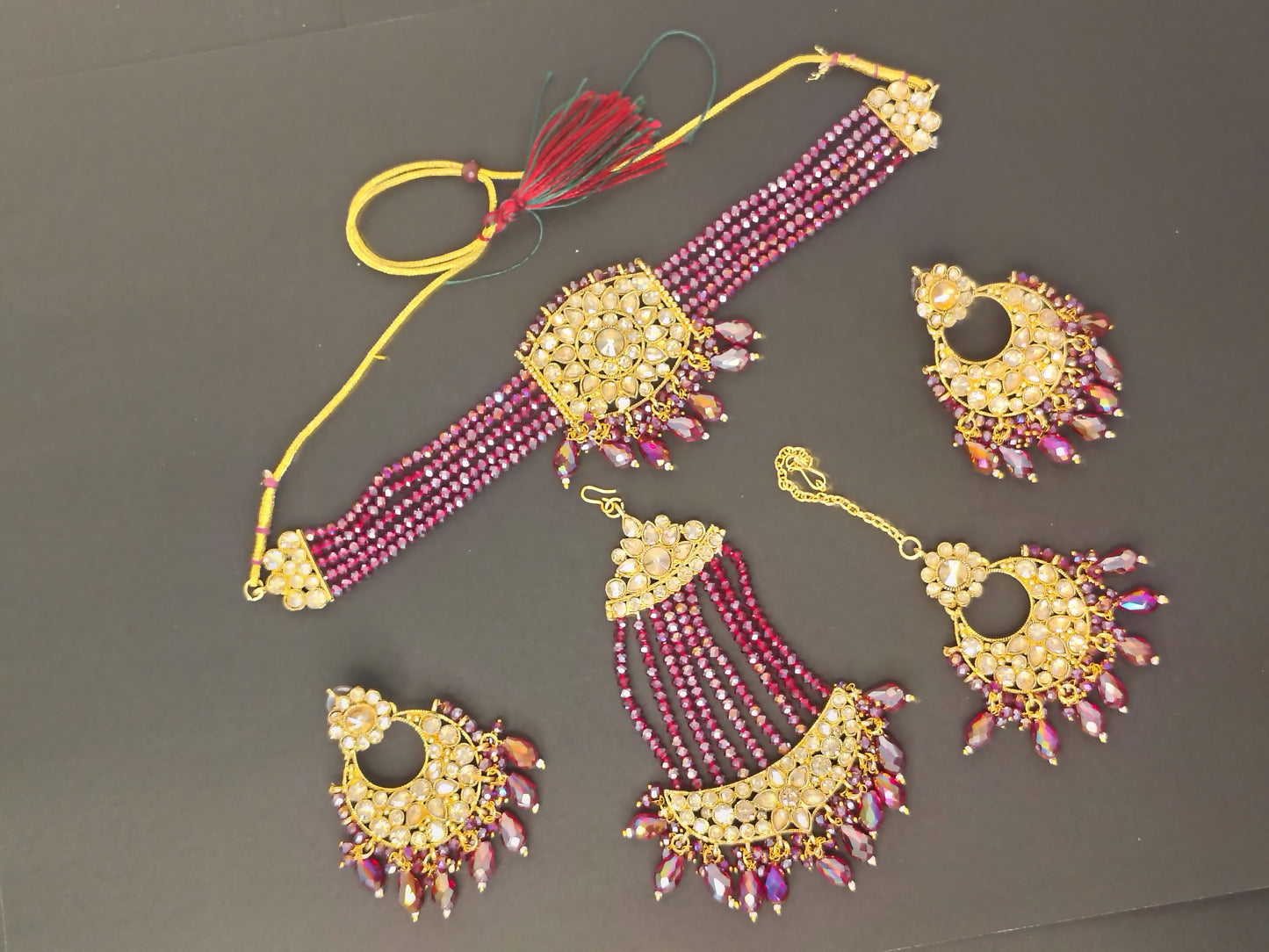 Royal Maroon Choker with earrings Magg Tikka & Passa