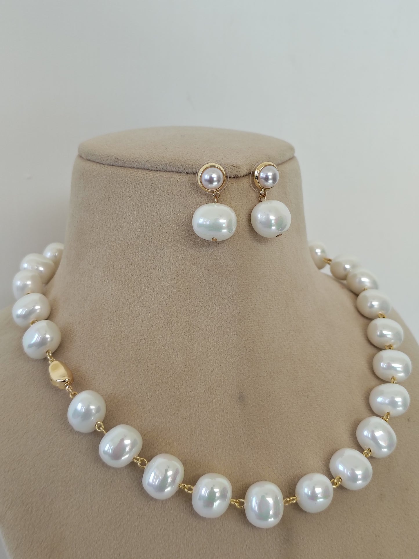 Japanese Pearl Statement Necklace & Drop Earring Set