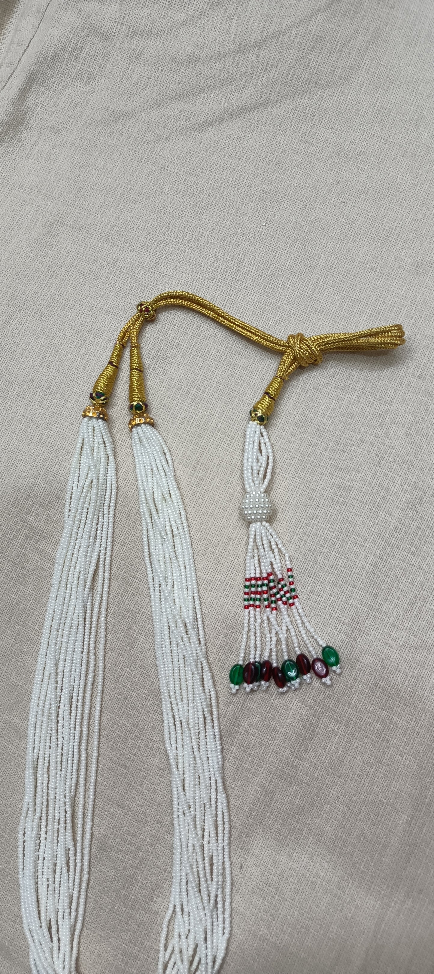 Graceful Multi-Strand White Bead Necklace with Colorful Tassel