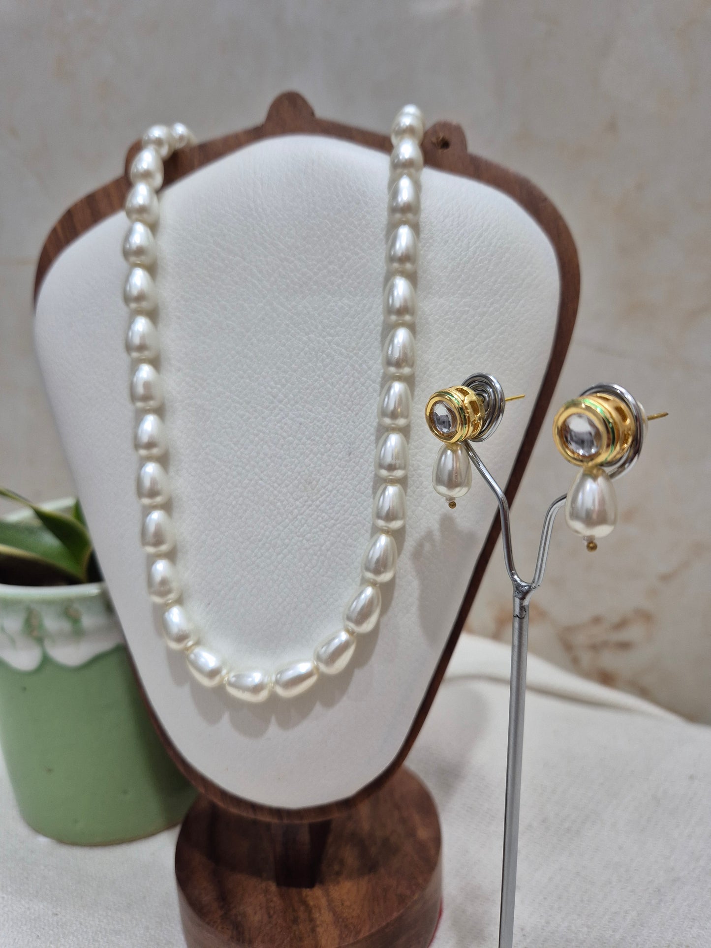 White Drop Shaped Pearl With Metal Earrings