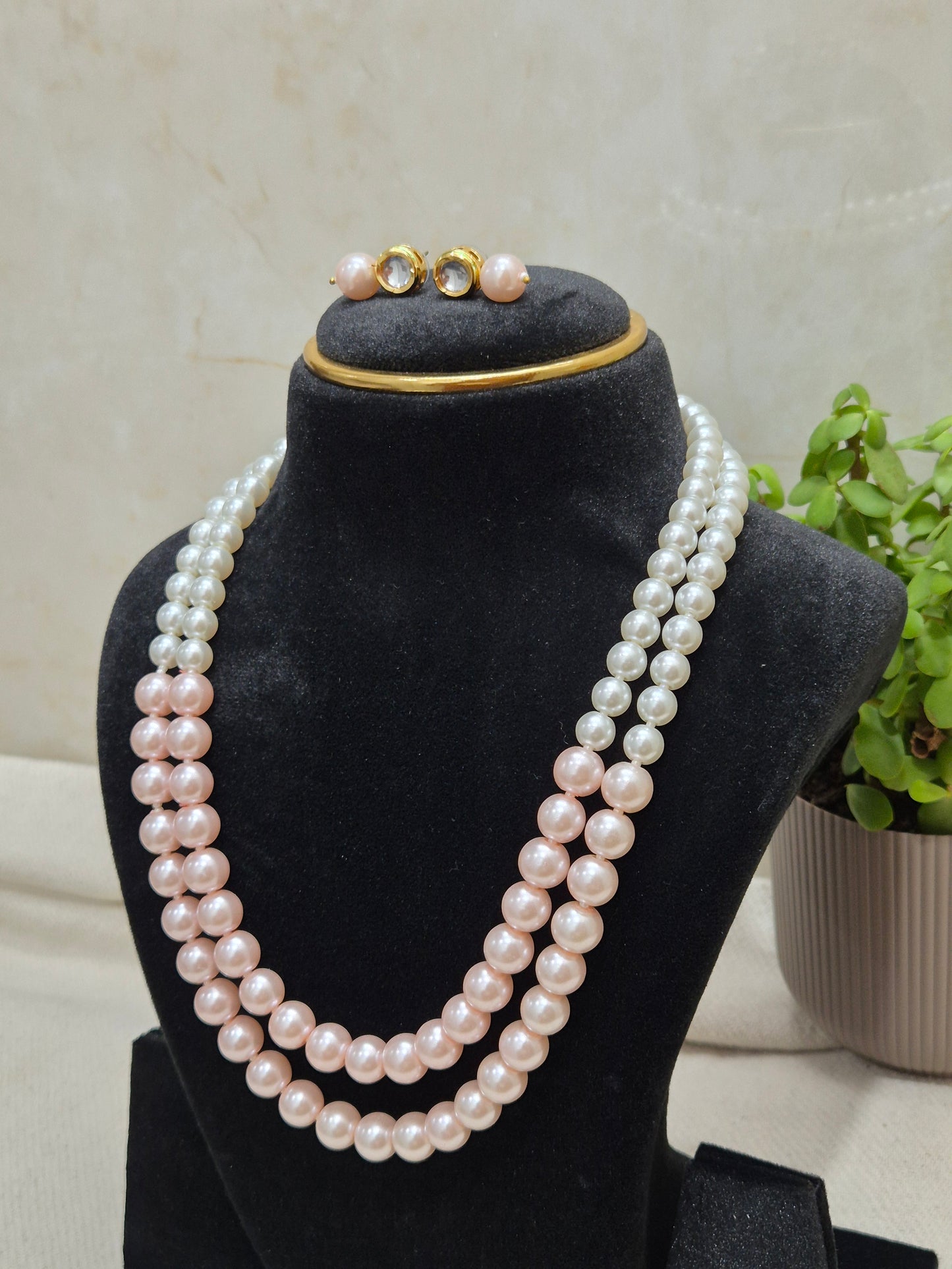 Elegant Dual-Tone Pearl Necklace & Earring Set