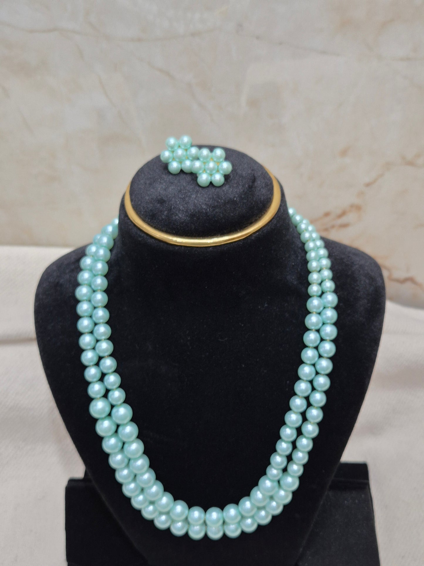 Serene Sky Blue Two-Strand Pearl Necklace & Earring Set