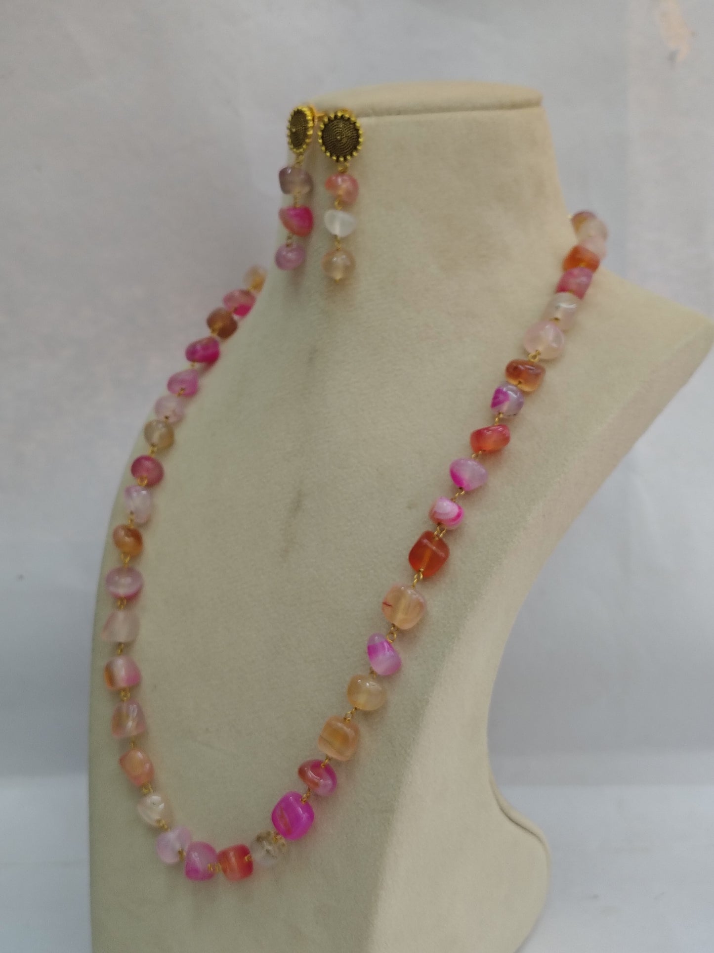 Pink Multi colour Stone Look Necklace & Earring Set DB00212