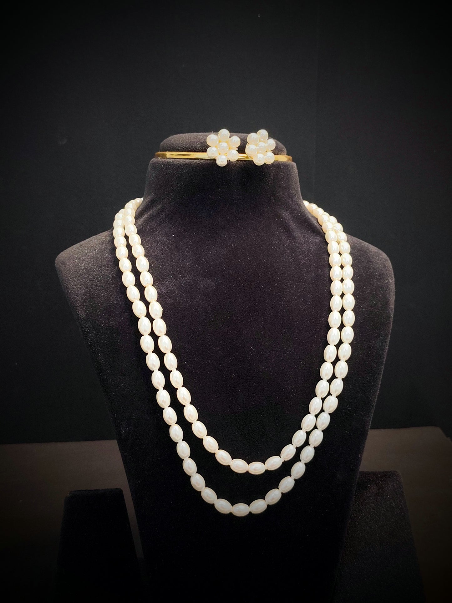 White Drop Shaped Pearl Double layer With Earrings Necklace