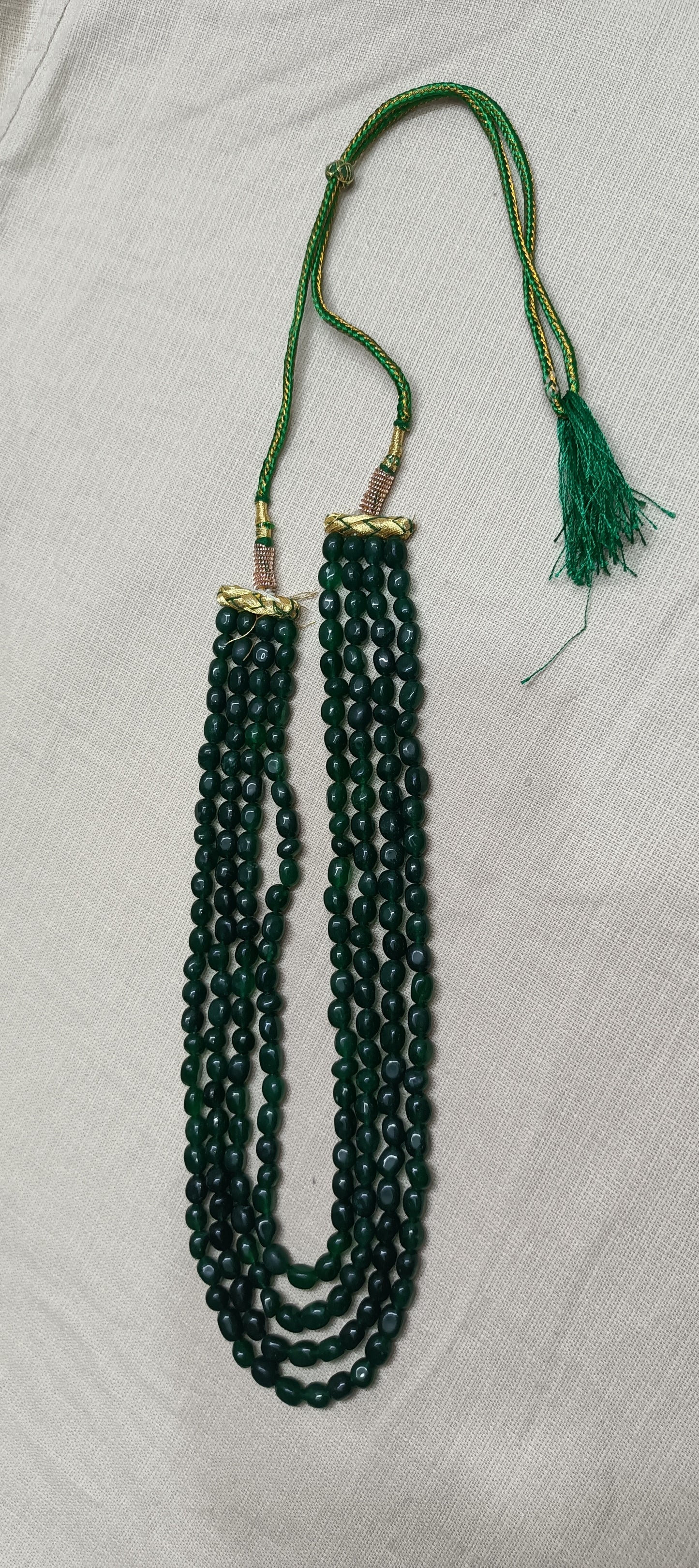 Exquisite Multi-Strand Deep Emerald Green Bead Necklace