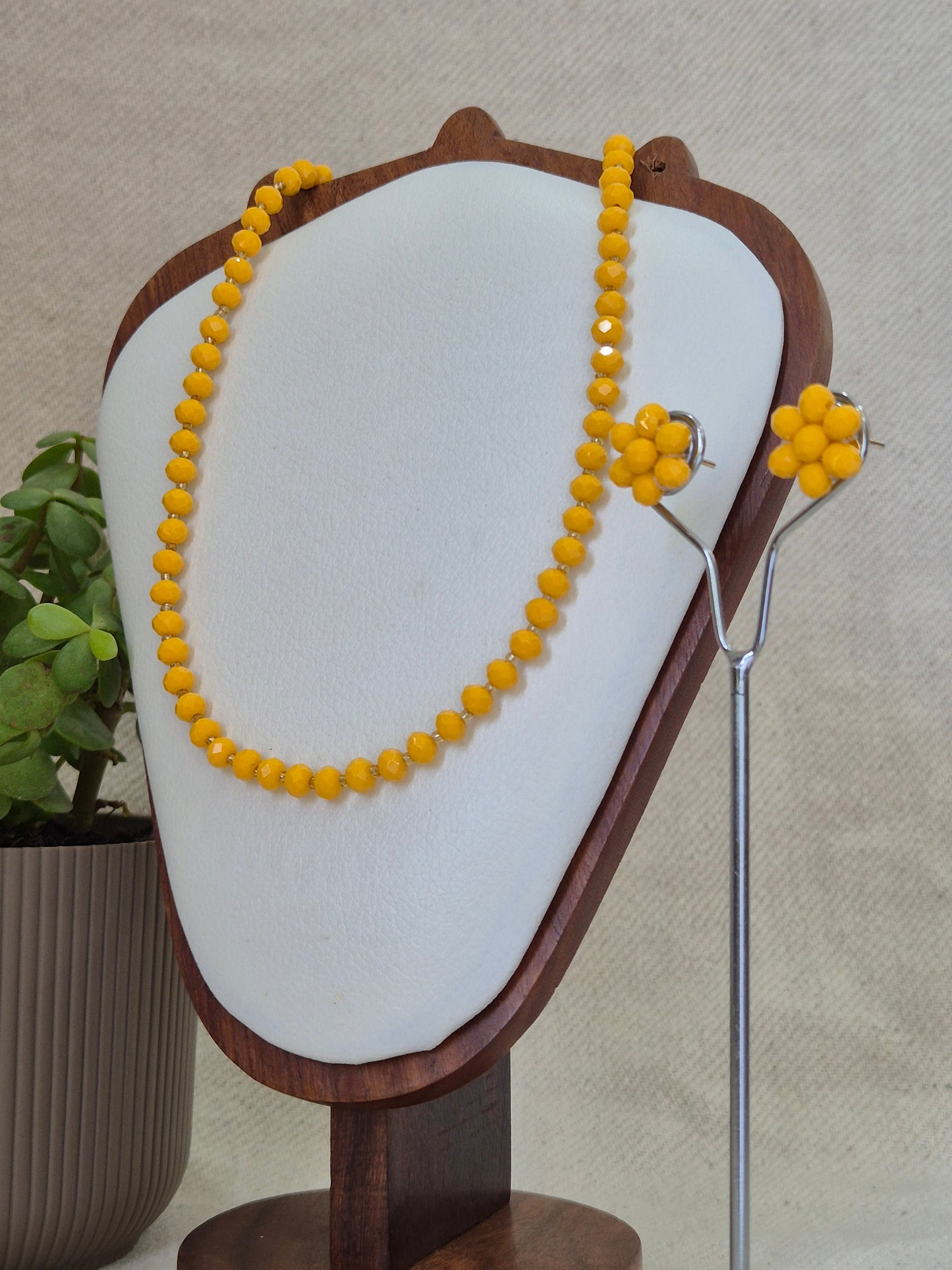 Radiant Sunshine Yellow Faceted Bead Necklace & Earring Set - Diamond Cut