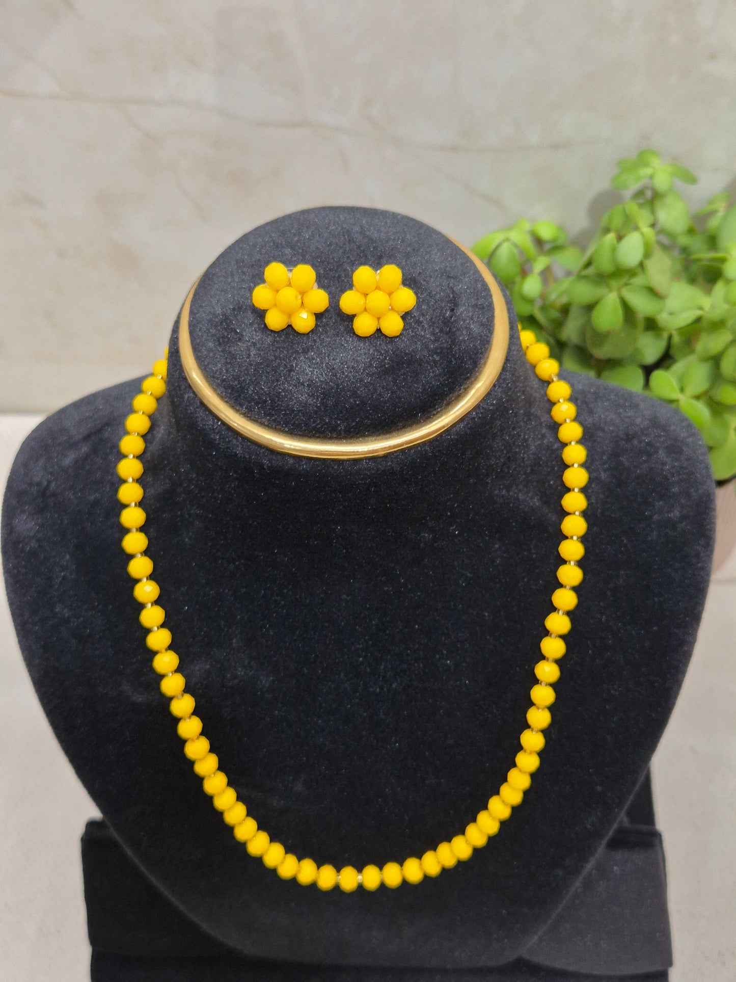Radiant Sunshine Yellow Faceted Bead Necklace & Earring Set - Diamond Cut