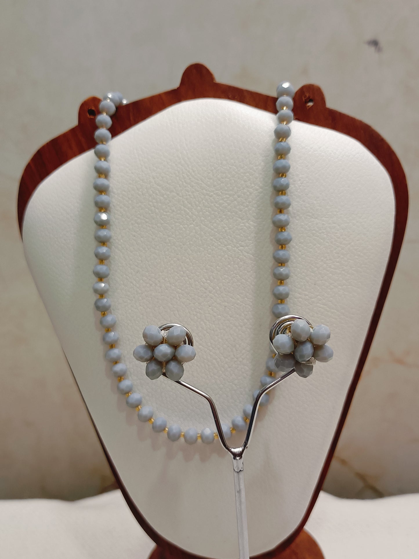 Grey Diamond Cut Bead Necklace