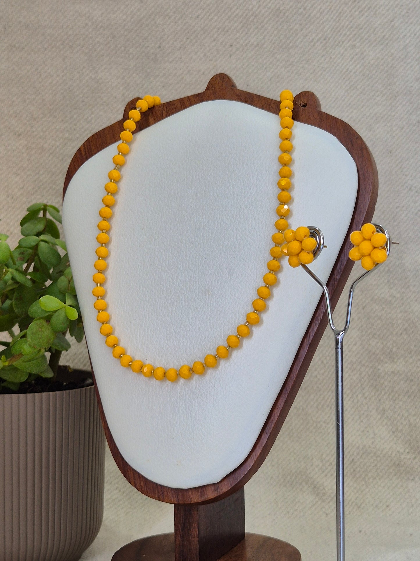 Radiant Sunshine Yellow Faceted Bead Necklace & Earring Set - Diamond Cut