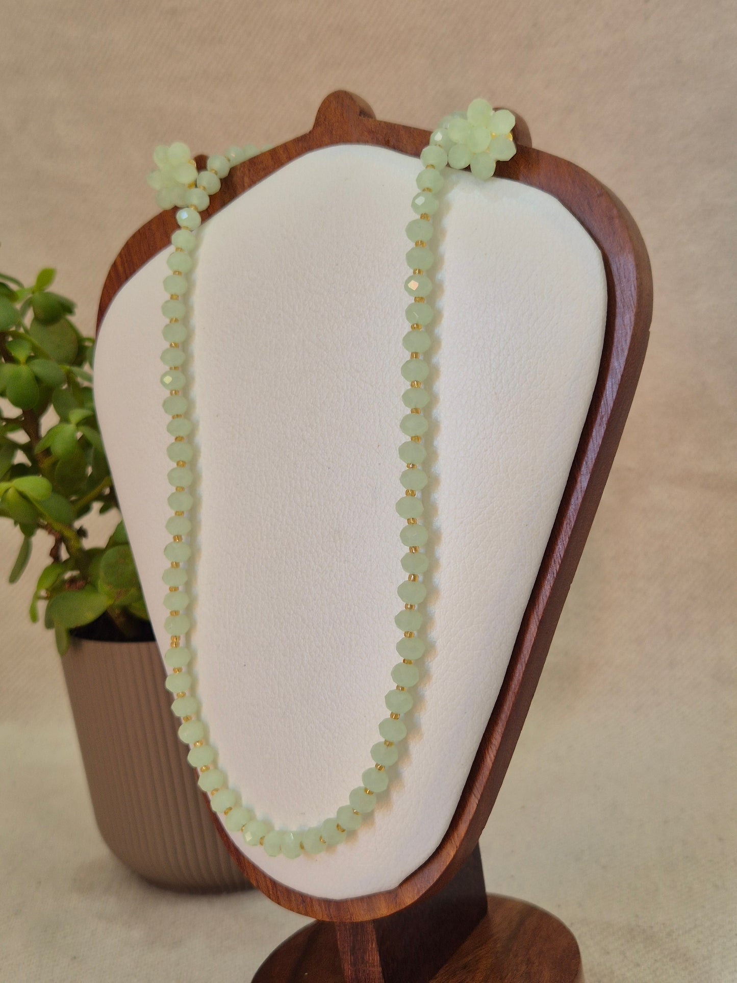Diamond Cut Frosted Mint Green Faceted Bead Necklace & Earring Set