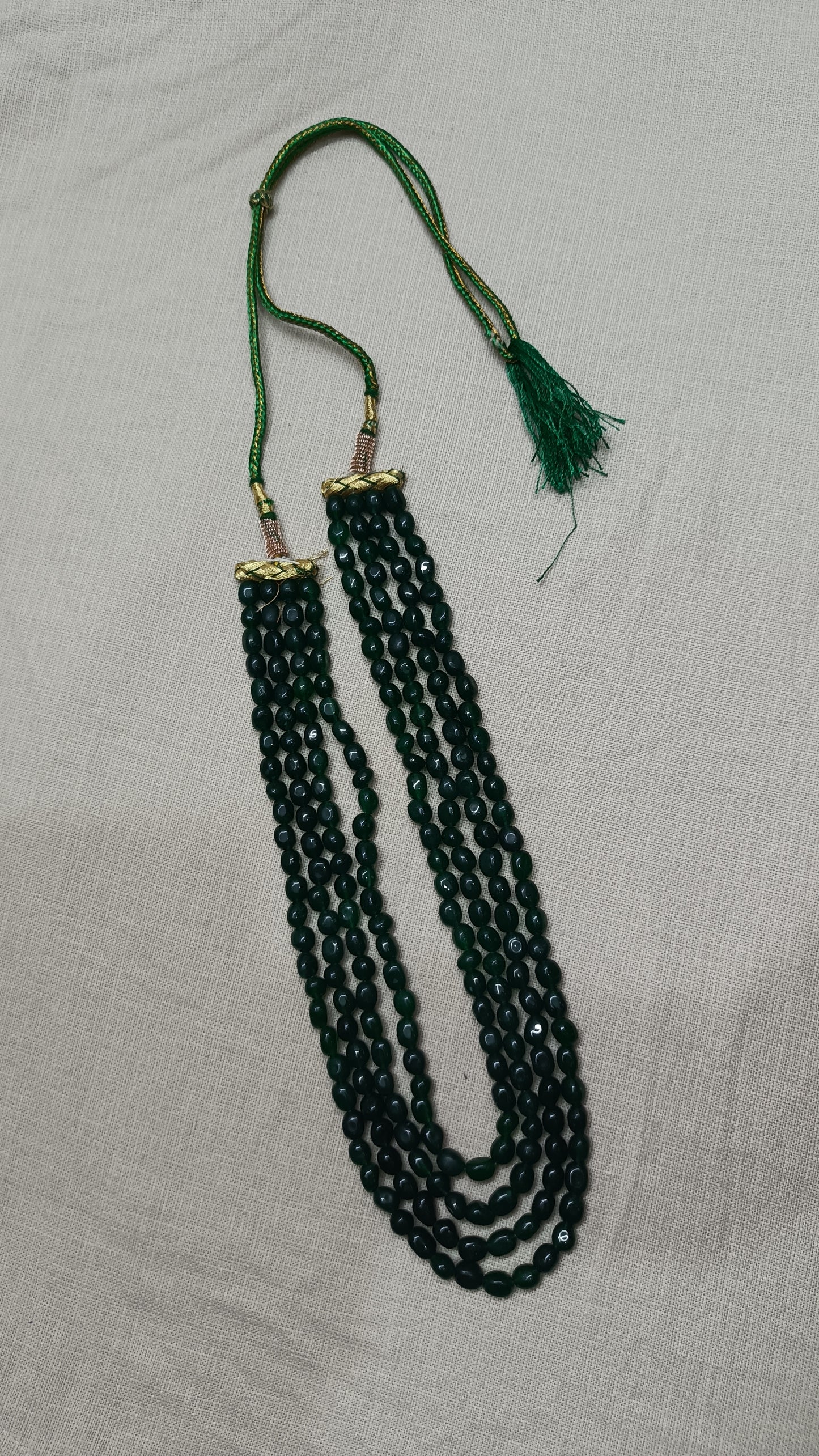 Exquisite Multi-Strand Deep Emerald Green Bead Necklace