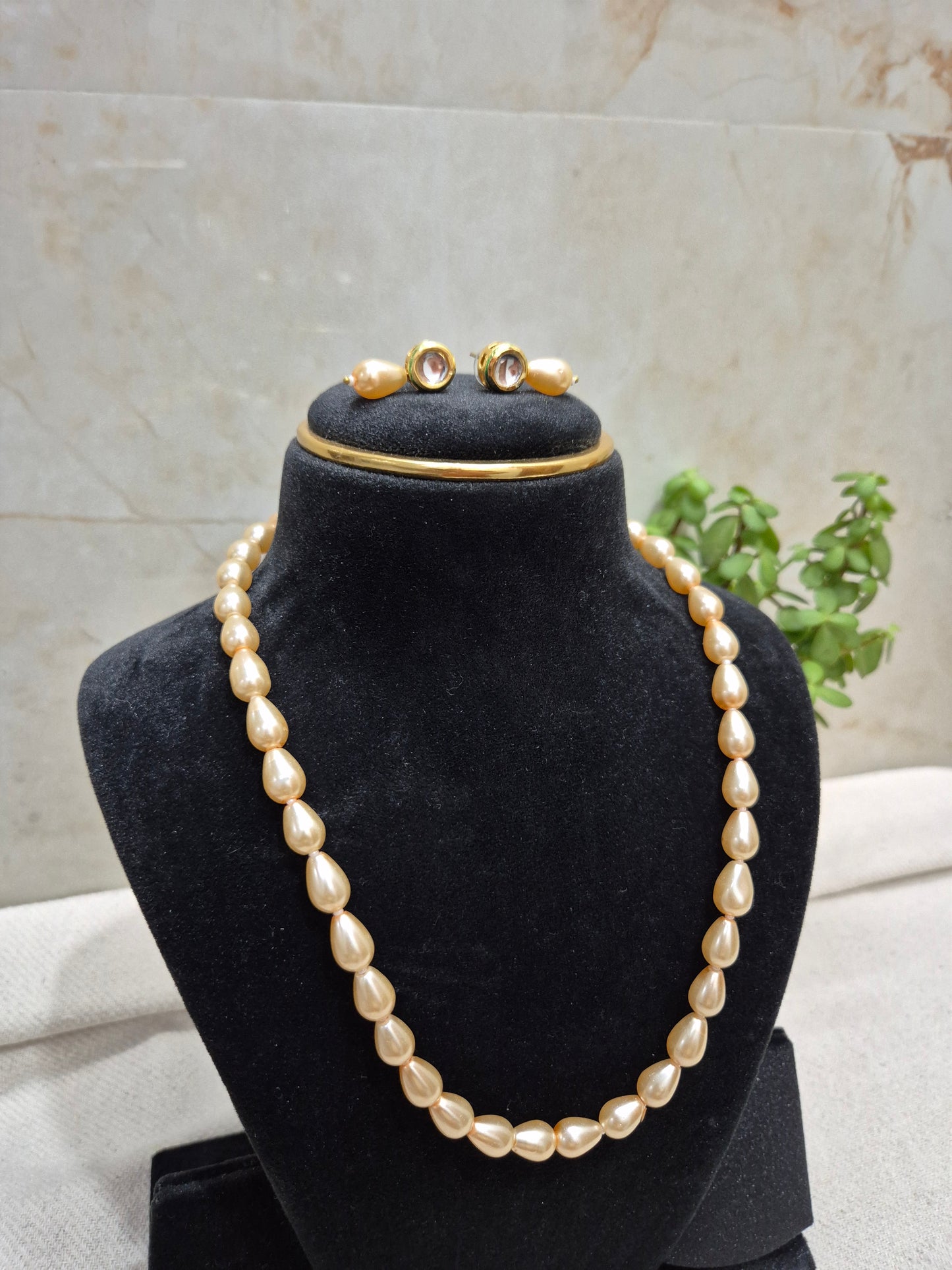 Golden Yellow Drop Pearl With Metal Earrings