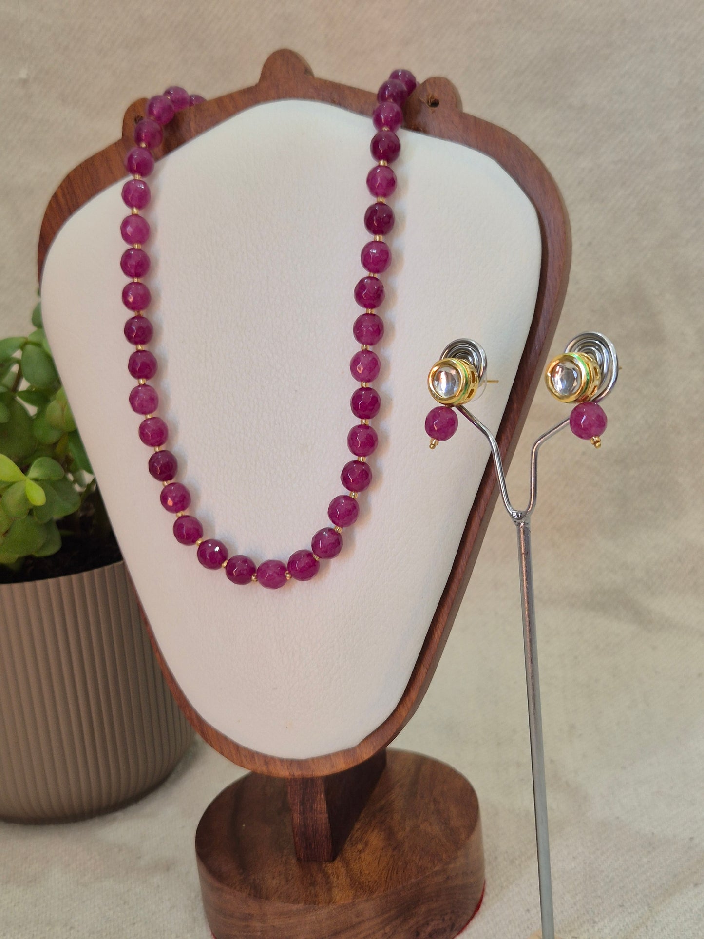 Onyx Rich Maroon Faceted Bead Necklace & Earring Set