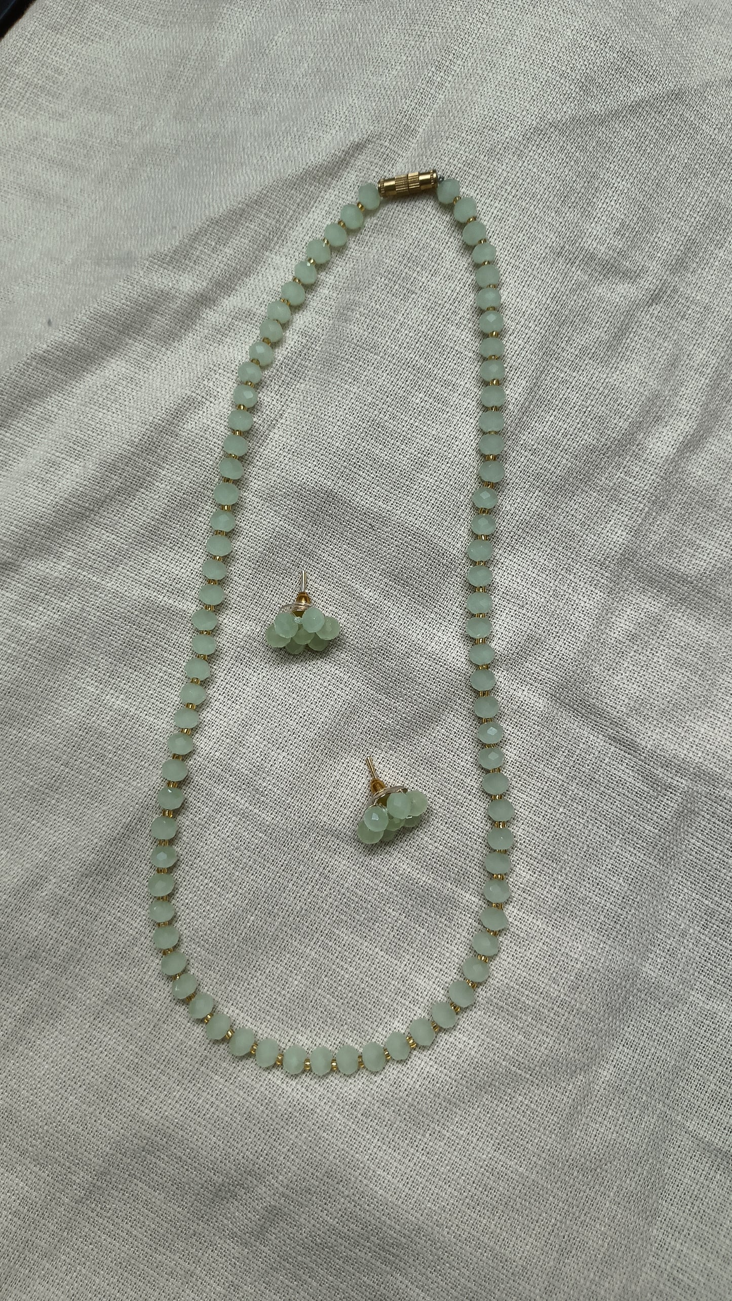 Diamond Cut Frosted Mint Green Faceted Bead Necklace & Earring Set