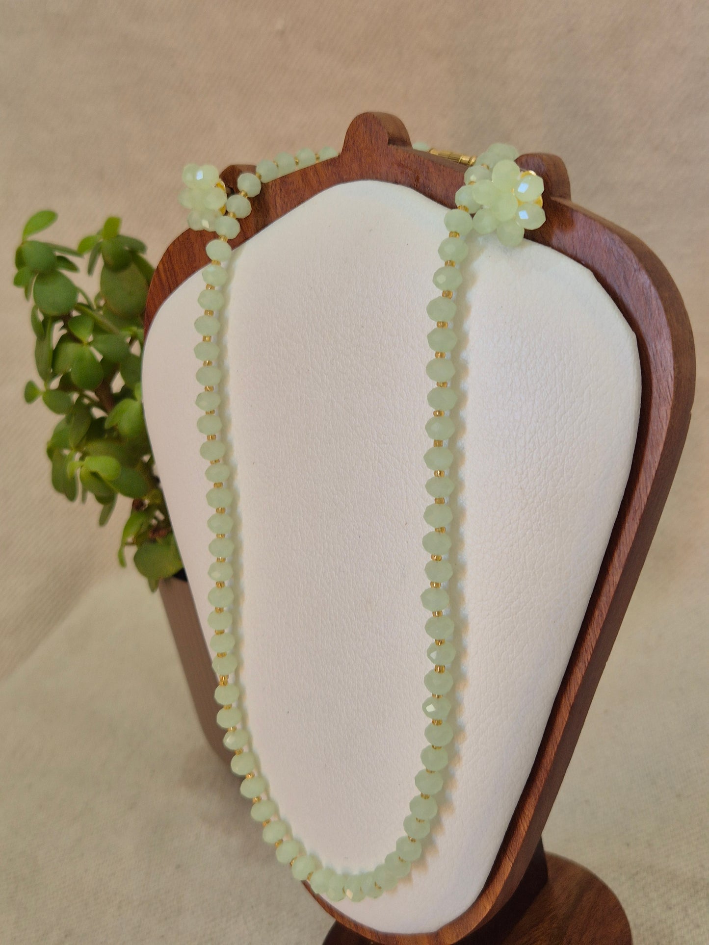 Diamond Cut Frosted Mint Green Faceted Bead Necklace & Earring Set