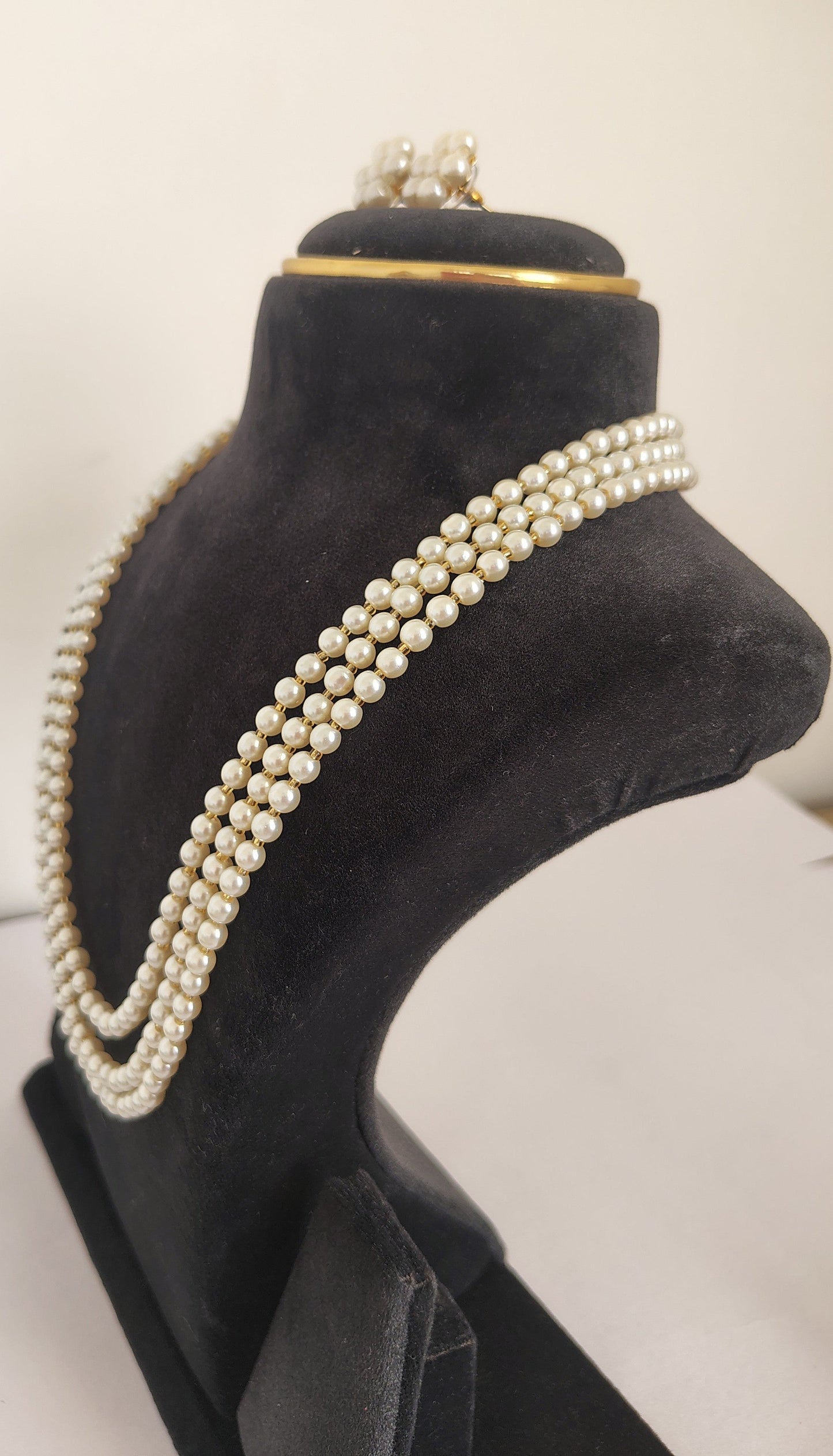 3 Strands Long White Pearl Necklace