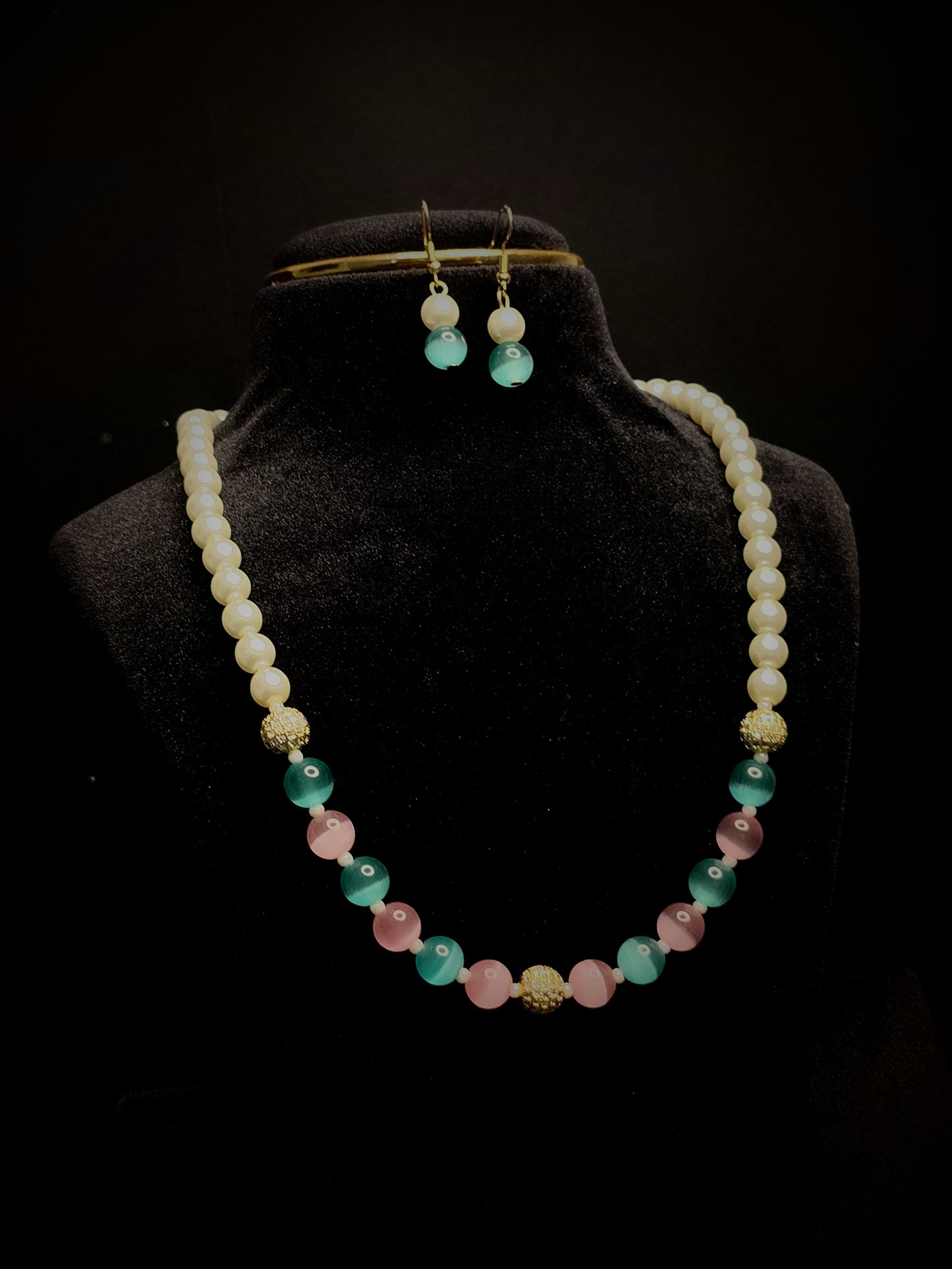 Multi Colour Pearl With Matching Earrings Necklace Set