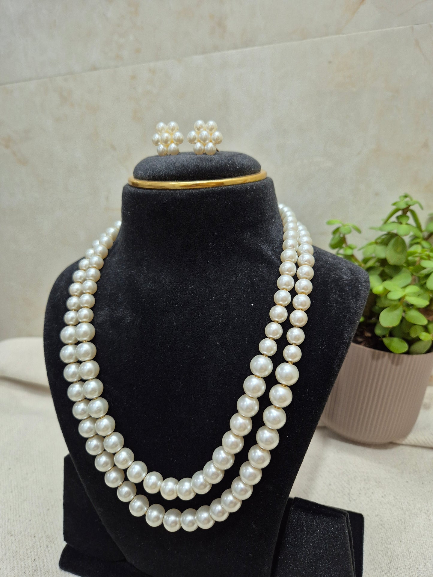 Classic White Pearl double Layer With Earrings
