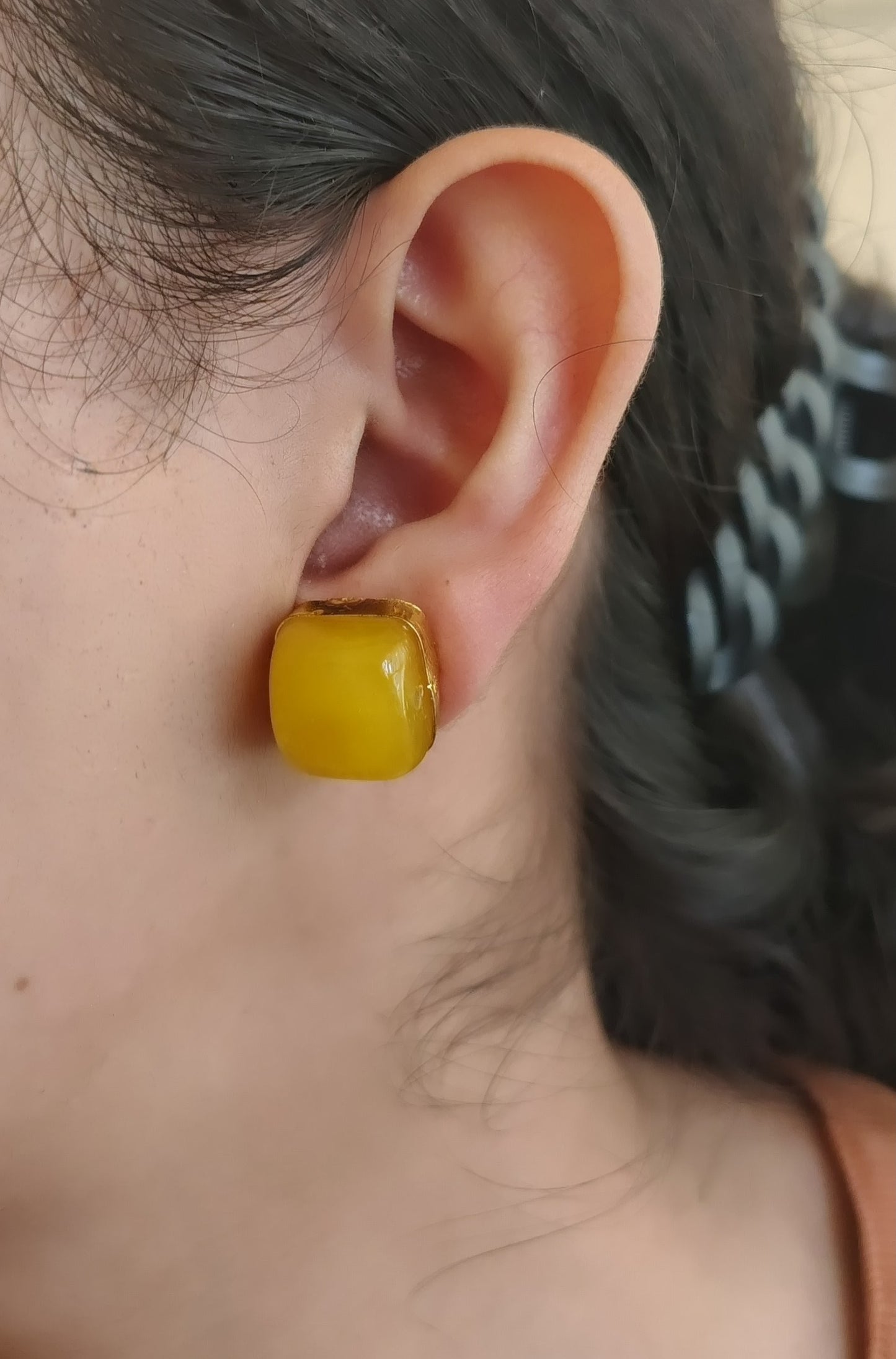Amber Honey Square Studs