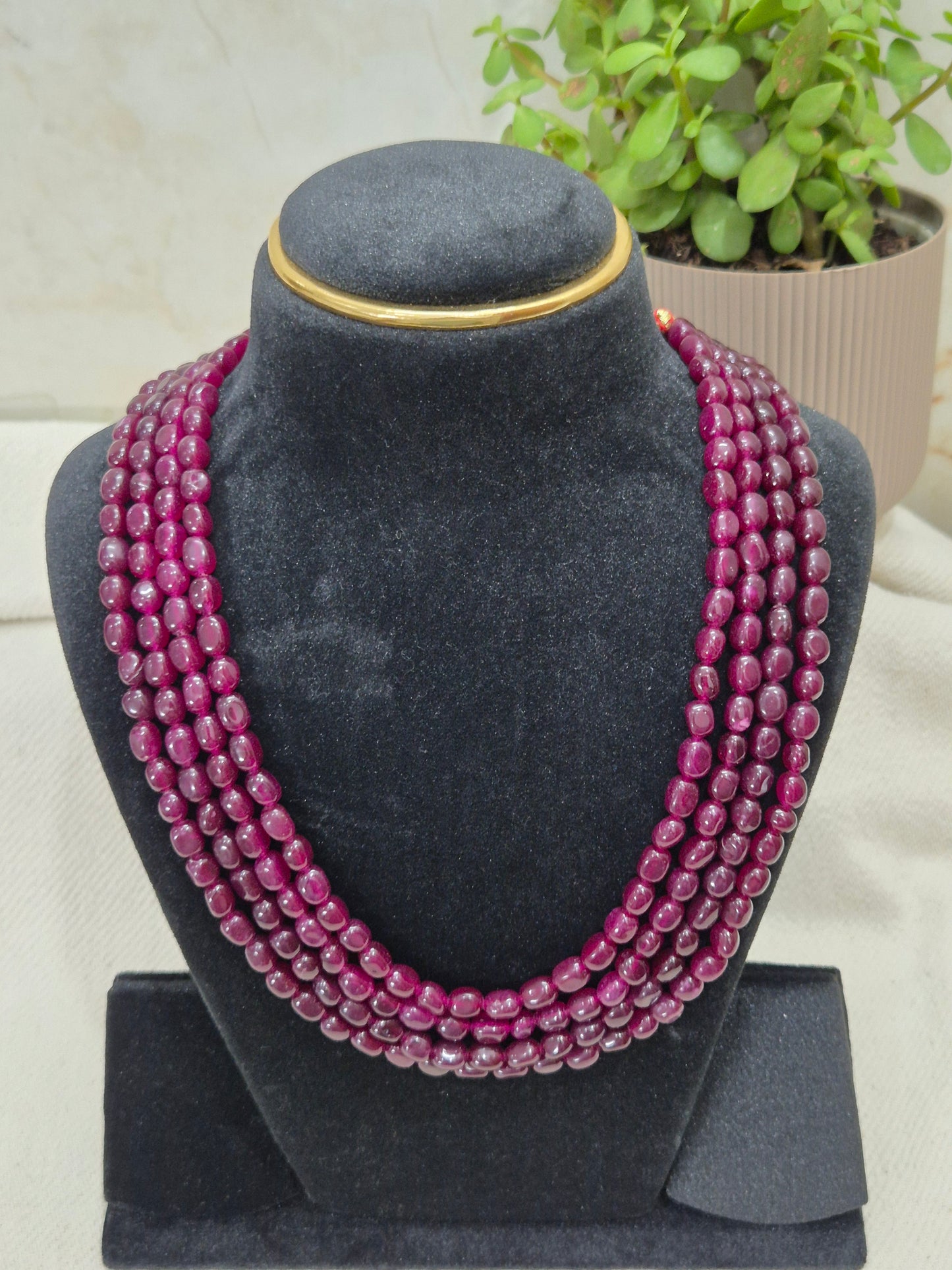 Luxurious Multi-Strand Deep Maroon Bead Necklace