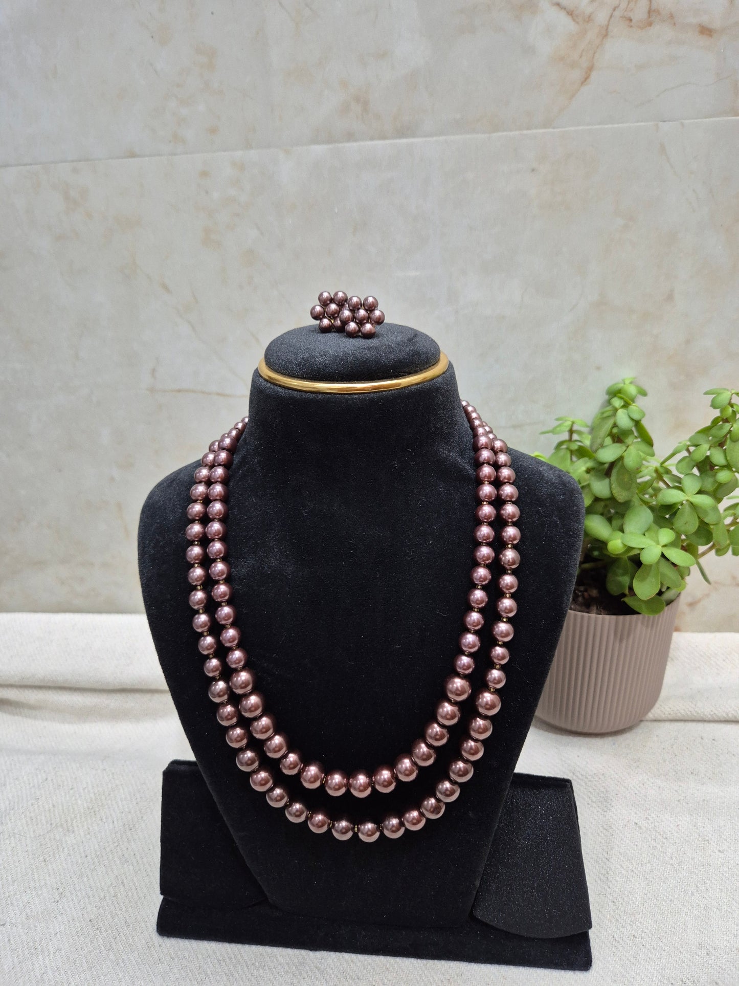 Unique vintage chocolate brown pear necklace set