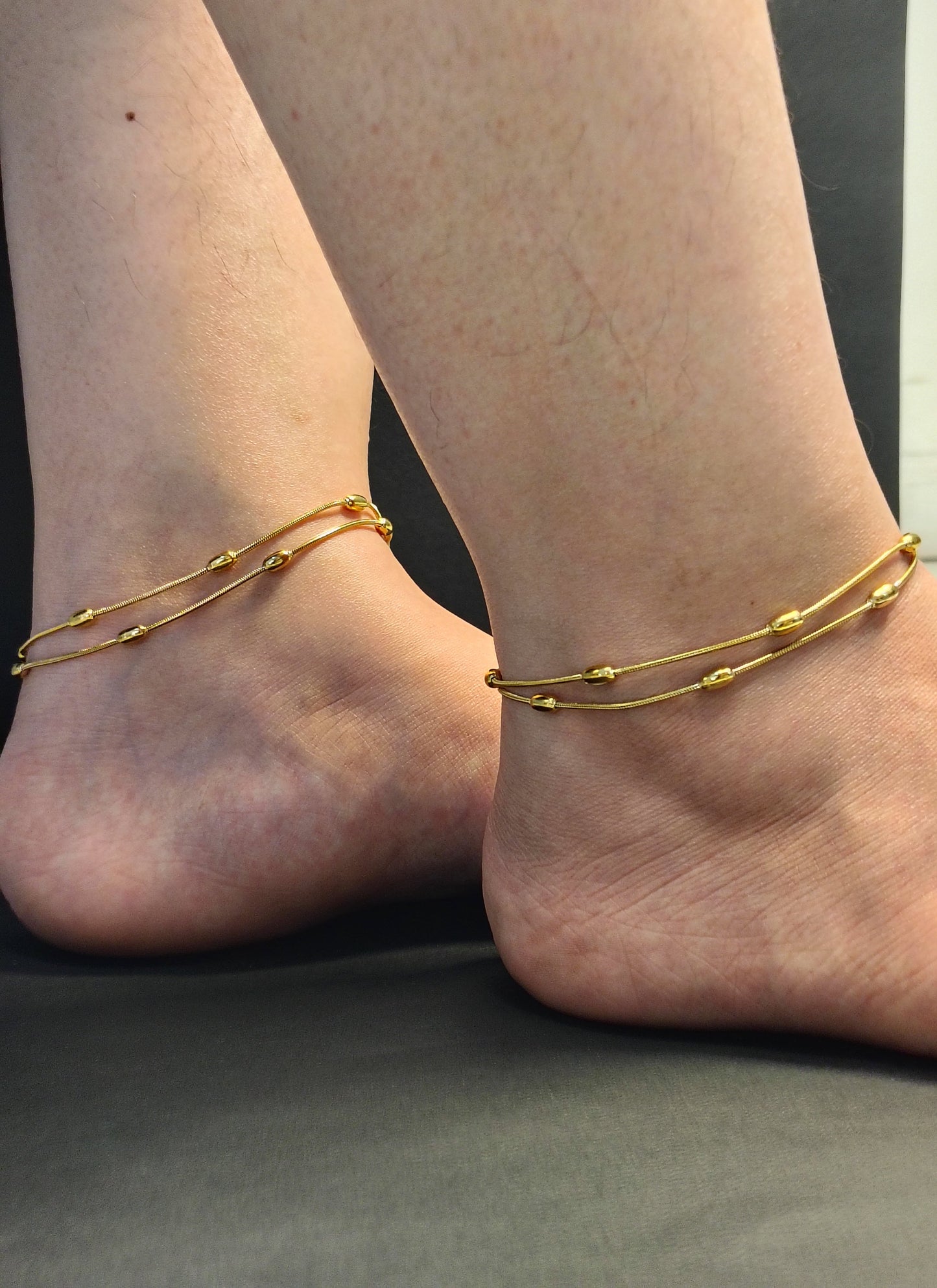 Gold Plated Double Chain Anklets