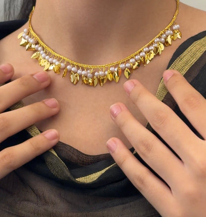 Golden Leaf Pearl Punjabi Necklace