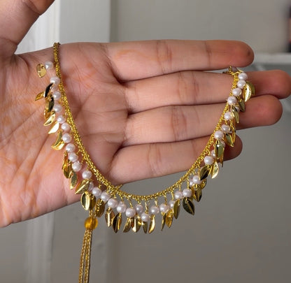 Golden Leaf Pearl Punjabi Necklace