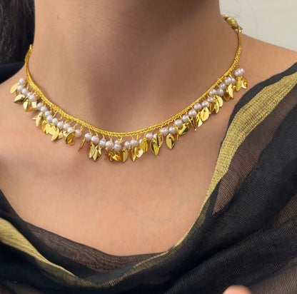 Golden Leaf Pearl Punjabi Necklace