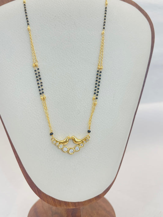 Golden Black Bead Crescent Mangalsutra