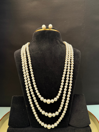 3 Strands Long White Pearl Necklace DB00320