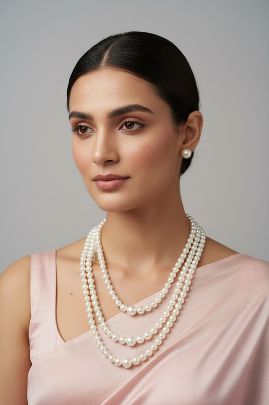 3 Strands Long White Pearl Necklace DB00320