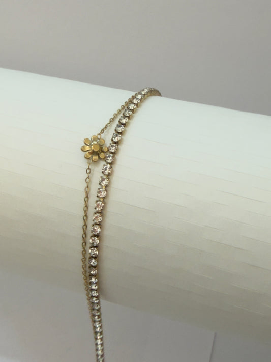 Layered Tennis & Chain Floral Bracelet