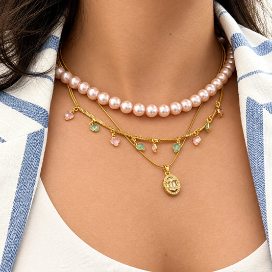 Premium Pearl Layered Charm Necklace Combo