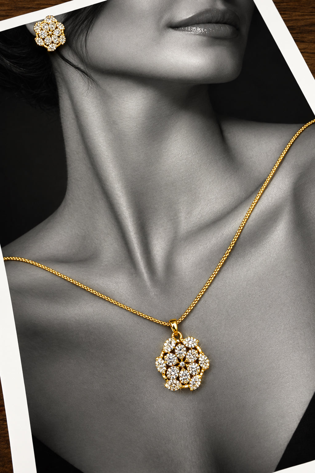 Crystal Blossom Pendant Set Anti Tarnish DB00467