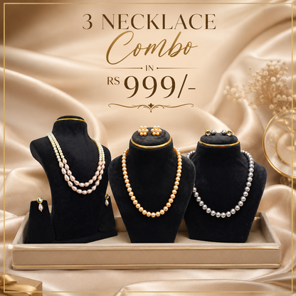 Grey, Pink, Golden Yellow, 3 Premium Necklace Combo For Gifting