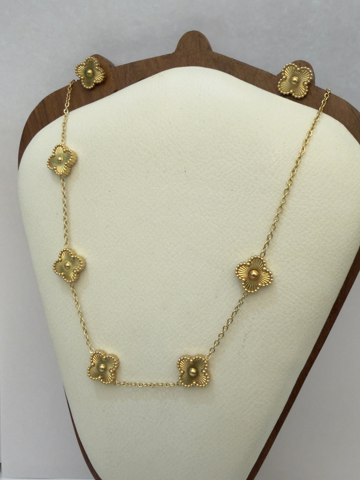 Gold Clover Station Necklace With Matching Stud Earrings