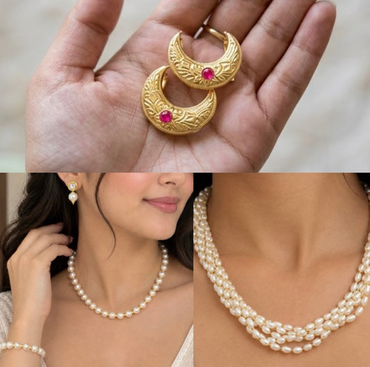 Moon Clip , Seed Pearl and 4 Piece White Pearl Set Combo