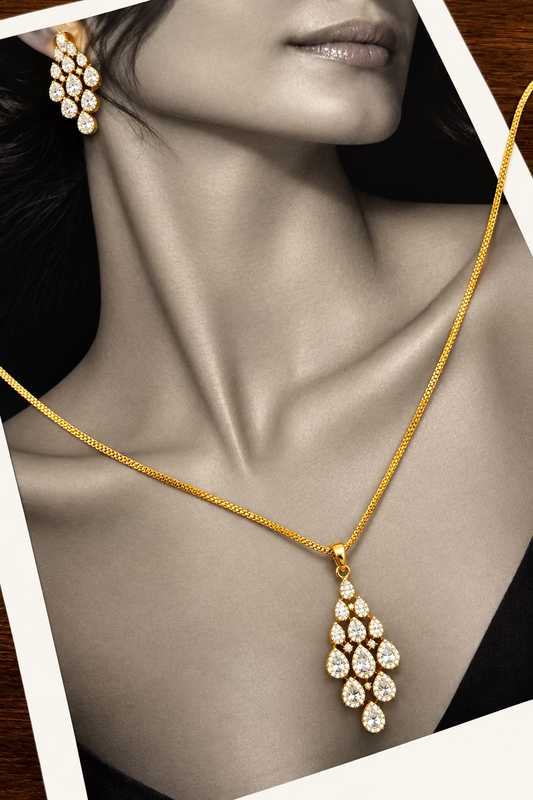 Crystal Cascade Pendant Set Anti Tarnish DB00468
