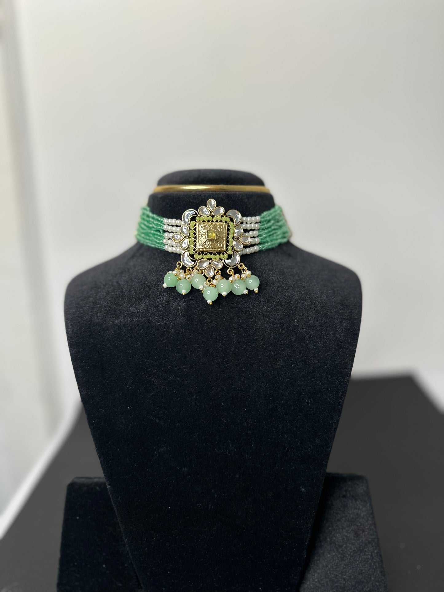 Forest Green Choker Set with Long Earrings