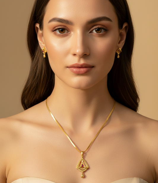 Golden Necklace With Matching Earrings