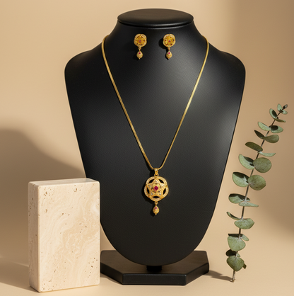 Golden Pendent Set With Earring DB00068