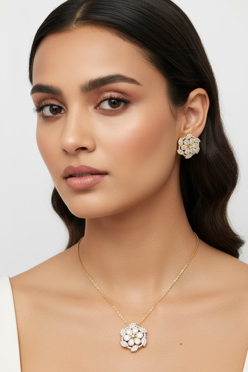 Crystal Blossom Pendant Set Anti Tarnish