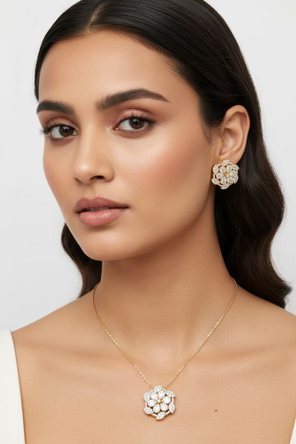 Crystal Blossom Pendant Set Anti Tarnish